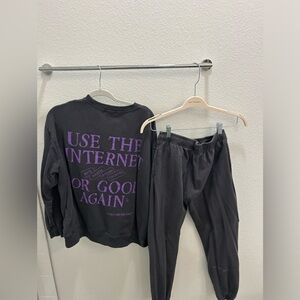 Mayfair group sweat set in gray with purple accents! (Top one size, bottoms s/m